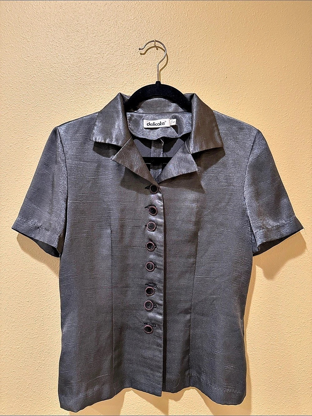 Dark Gray Short Sleeve Button Front Top